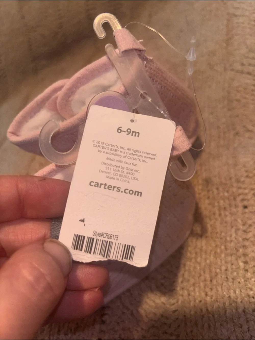 Carter’s Baby Girl Pink Cable Knit Faux Fur Booties 6-9M NWT